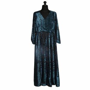 Soft Surroundings Dimora Burnout Velvet Floral Maxi Dress L Teal Whimsigoth Gala